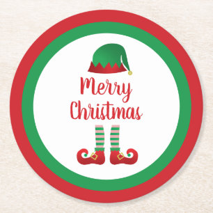 Dessous-de-verre Rond En Papier Joyeuse tenue Elf Noël Typographie rouge