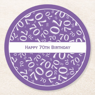 Dessous-de-verre Rond En Papier "Joyeux 70e anniversaire" Motif de numéros violet/