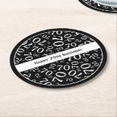 Dessous-de-verre Rond En Papier "Joyeux 70e anniversaire" Noir/Blanc Motif numériq (Incliné)