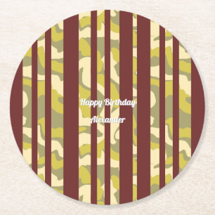 Dessous-de-verre Rond En Papier Joyeux Anniversaire Adulte Tout Âge Motif Rayures