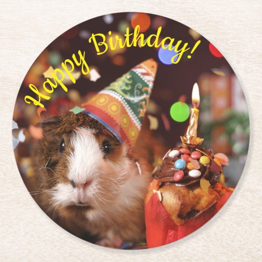 Dessous-de-verre Rond En Papier Joyeux anniversaire - Parti Animal Guinea Pig (Devant)