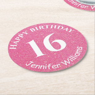 Dessous-de-verre Rond En Papier Joyeux anniversaire Personnalisé Nom Age Année Par
