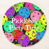 Dessous-de-verre Rond En Papier Joyeux Anniversaire Pickleball Ballons Confetti No (Devant)
