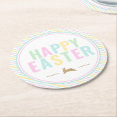 Dessous-de-verre Rond En Papier Joyeux Bunny Pâques Pastel Stripe (Incliné)