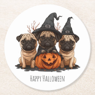Dessous-de-verre Rond En Papier Joyeux Carlins d'Halloween Jack O Lanterns