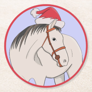 Dessous-de-verre Rond En Papier Joyeux Cheval de Noël