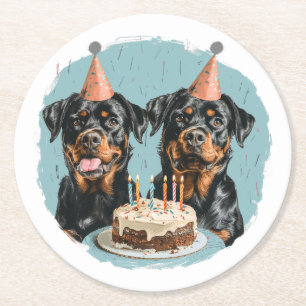 Dessous-de-verre Rond En Papier Joyeux chien Rottweiler d'anniversaire