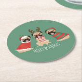 Dessous-de-verre Rond En Papier Joyeux Chiens de Carlin Woofmas (Incliné)