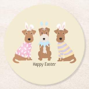 Dessous-de-verre Rond En Papier Joyeux Chiens de Terrier gallois de Pâques