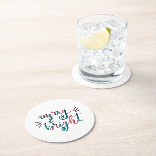 Dessous-de-verre Rond En Papier Joyeux et lumineux - vert et rose (En situation)