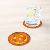 Dessous-de-verre Rond En Papier Joyeux Goofy Jack-o'-lantern Halloween Face Citrou (En situation)