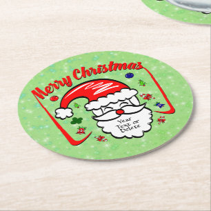 Dessous-de-verre Rond En Papier Joyeux Noël 20xx Père Noël avec Casquette et étinc