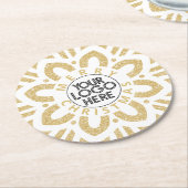 Dessous-de-verre Rond En Papier Joyeux Noël d'affaires logo Snowflake Gold (Incliné)