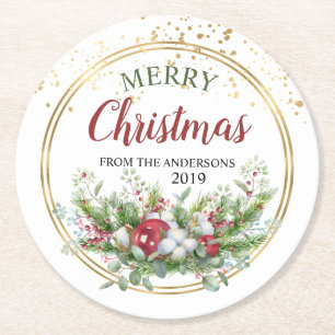 Dessous-de-verre Rond En Papier Joyeux Noël fleuri dessous de verre de Noël