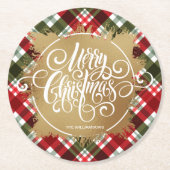 Dessous-de-verre Rond En Papier Joyeux Noël Or Plaid (Devant)