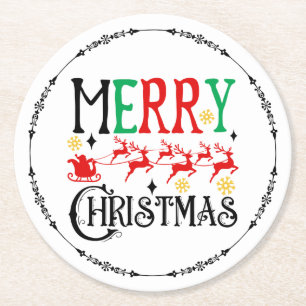 Dessous-de-verre Rond En Papier Joyeux Noël Père Noël Sleigh-61049 T-Shirt Sweat -