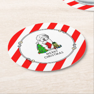 Dessous-de-verre Rond En Papier Joyeux sapin de Noël 2 Vieux anglais Chien de mer