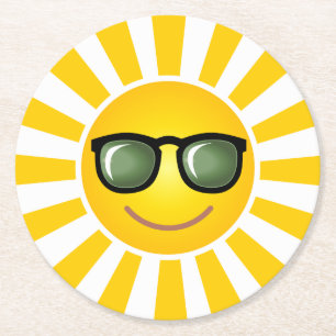 Dessous-de-verre Rond En Papier Joyeux soleil souriant
