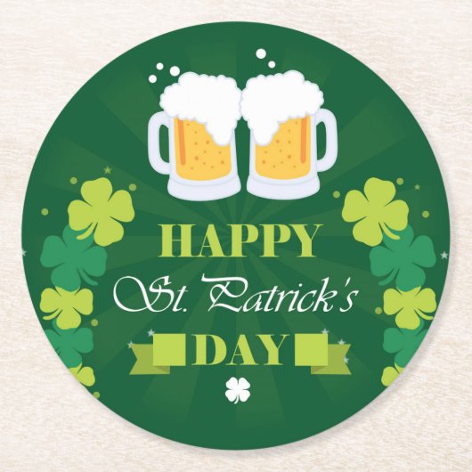 Dessous-de-verre Rond En Papier Joyeux St. Patricks Day Bière et Clovers (Devant)
