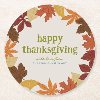 Dessous-de-verre Rond En Papier Joyeux Thanksgiving feuilles qui tombent