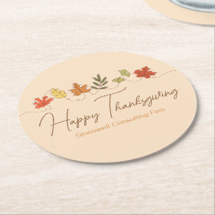 Dessous-de-verre Rond En Papier Joyeux Thanksgiving Mignon Feuilles Fête Personnal