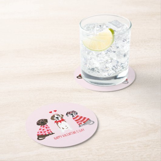 Dessous-de-verre Rond En Papier Joyeux Valentines Day Chiens de Danse (En situation)