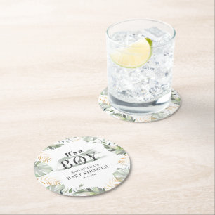 Dessous-de-verre Rond En Papier Jungle Safari Baby shower botanique Boy