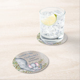 Dessous-de-verre Rond En Papier Jungle Safari Elephant Baby shower Merci