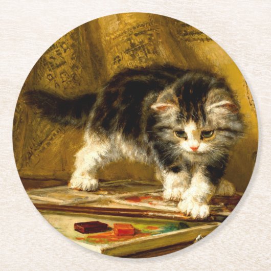 Dessous-de-verre Rond En Papier Kitten avec peinture et brosses (Devant)