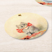Dessous-de-verre Rond En Papier Kitten avec ruban rouge (Incliné)