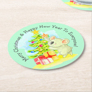 Dessous-de-verre Rond En Papier Koala avec arbre, fête de Noël australienne