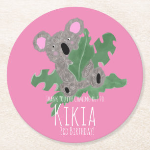Dessous-de-verre Rond En Papier Koala ours dessiné à la main fête d'anniversaire r