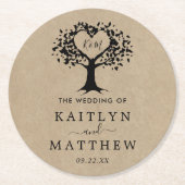 Dessous-de-verre Rond En Papier La collection Rustic Heart Tree Mariage (Devant)