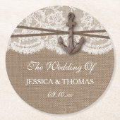 Dessous-de-verre Rond En Papier La collection Rustique de Mariages d'Ancres nautiq (Devant)