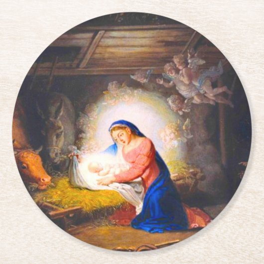 Dessous-de-verre Rond En Papier La Nativité du Christ (Devant)