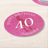 DESSOUS-DE-VERRE ROND EN PAPIER LADIES PINK GLITTER BIG BIRTHDAY (Incliné)