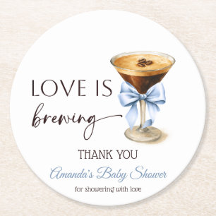 Dessous-de-verre Rond En Papier L'amour se prépare Blue Coquette Bow Baby Shower d
