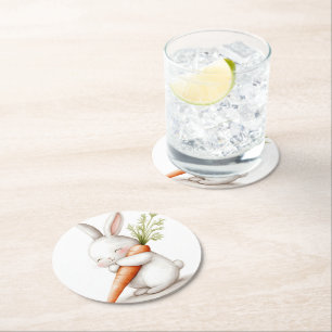 Dessous-de-verre Rond En Papier Lapin mignon à l'aquarelle amour de carotte
