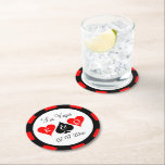 Dessous-de-verre Rond En Papier Las Vegas mariage poid jeton sur mesure boissons c<br><div class="desc">Las Vegas mariage poker chips sur mesure de boissons des sous-marins. Casseroles de boisson à jetons personnalisées avec des initiales monogrammées de mariée et de couple de mariés. Jouer carte convient à la conception avec le roi et la reine des coeurs et des pique. Design modèle élégant de typographie de...</div>