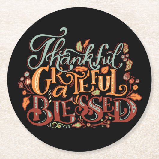 Dessous-de-verre Rond En Papier L'Automne Thanksgiving Thankful Grateful Blessé (Devant)