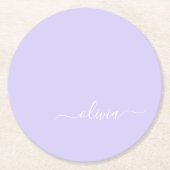 Dessous-de-verre Rond En Papier Lavande Purple Script Moderne Fille Monogramme Nom (Devant)