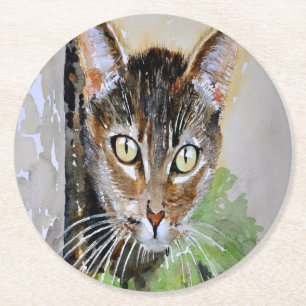 Dessous-de-verre Rond En Papier L'Curieux Tabby Cat Peinture Acrylique