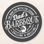 Dessous-de-verre Rond En Papier Le barbecue de papa | Homme, Mythe, Légende<br><div class="desc">Ce dessous de verre a un design qui dit "Barbeque papa | Man,  Myth,  Legend" avec un barbecue. Parfait pour le maître grill dans votre vie ou pour la Fête des pères.</div>