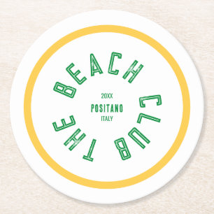 Dessous-de-verre Rond En Papier Le Beach Club Green Crest Yellow Stripe