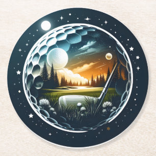 Dessous-de-verre Rond En Papier Le golf sous les étoiles et le soleil