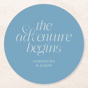 Dessous-de-verre Rond En Papier Le Mariage Denim Bleu L'Aventure Commence