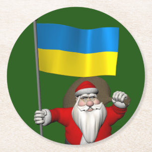 Dessous-de-verre Rond En Papier Le Père Noël Avec L'Enseigne De L'Ukraine