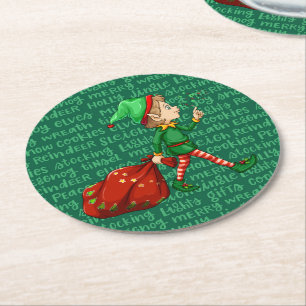 Dessous-de-verre Rond En Papier L'elfe du Père Noël de Noël Mignon Motif de Vacanc