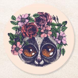 Dessous-de-verre Rond En Papier Lémur floral doux
