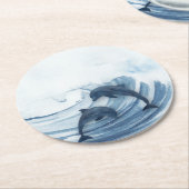 Dessous-de-verre Rond En Papier Les dauphins plongeurs dans le surf (Incliné)